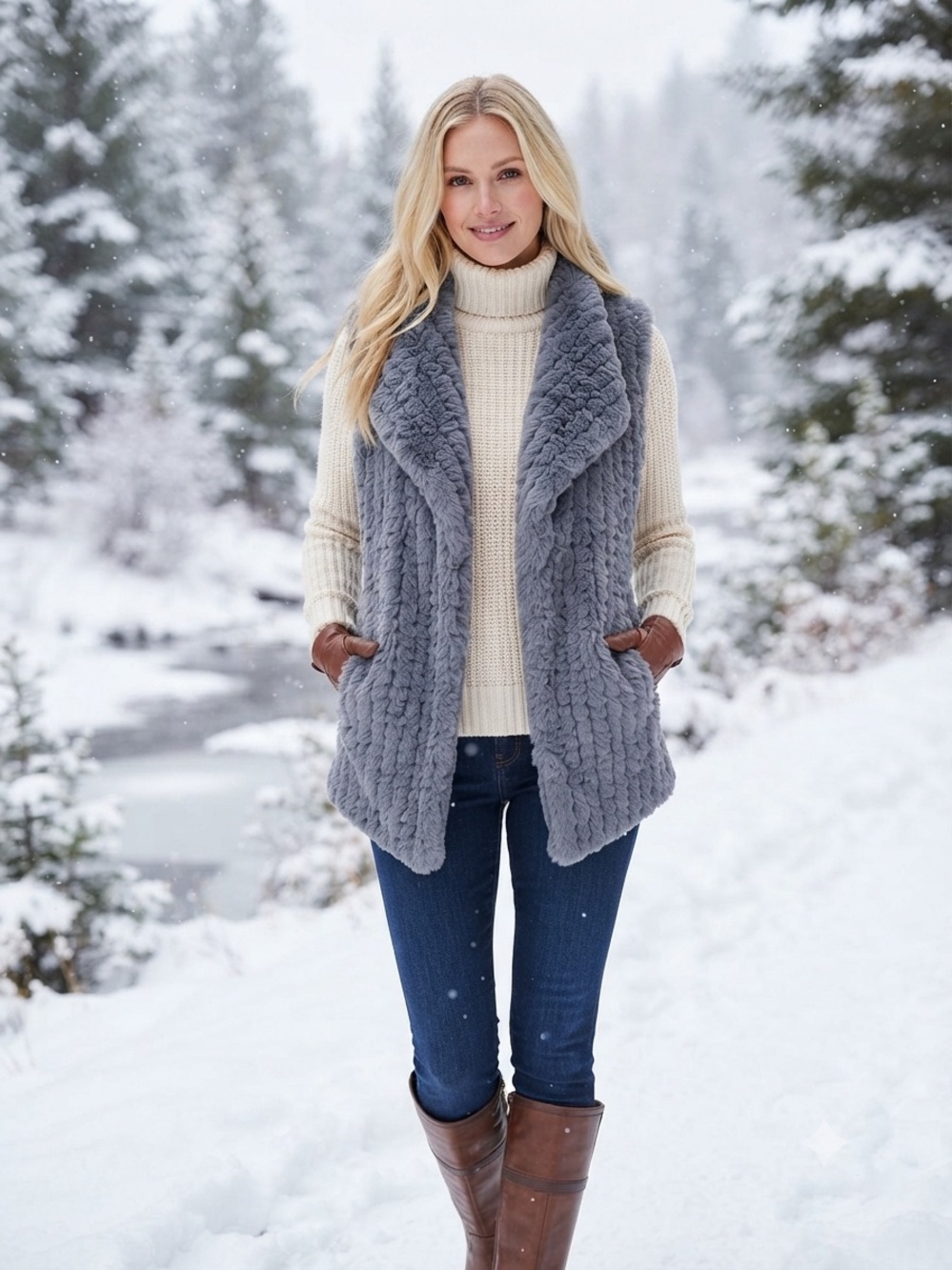Dolce Cabo Blue Plush Faux Fur Vest